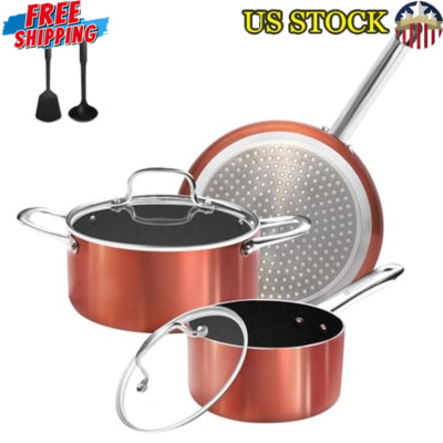 7pcs Nonstick Pots and Pans Ceramic Induction Kitchen Cookware Set Oven Safe US
