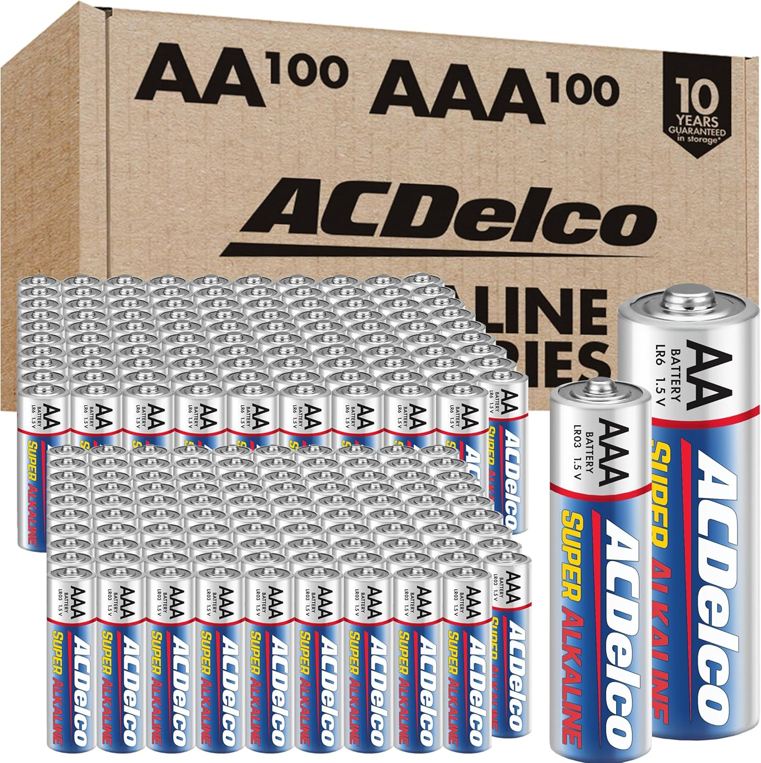 Acdelco AA and AAA 200-Count Combo Pack Super Alkaline Batteries, 100-Count Each
