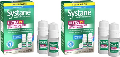 LOT OF 2 X ALCON SYSTANE - ULTRA PF - TWIN PACK - 4 X 10ML BOTTLES - EXP. 6/2027