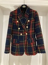Stunning Thick Tweed Effect Jacket/ Large Gold Buttons Designer Inspired 6-8