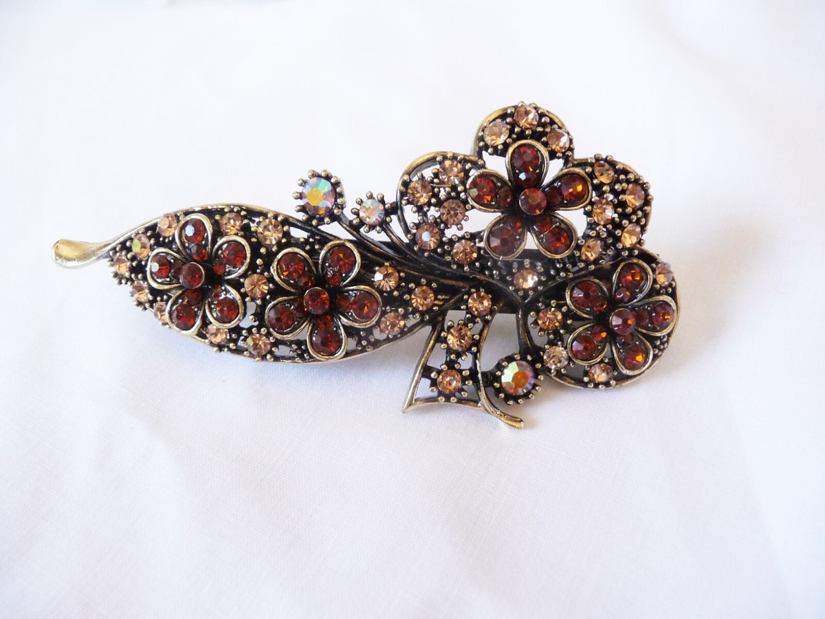 SPARKLING TOPAZ & AB RHINESTONE HAIR CLIP BARRETTE for THICK 