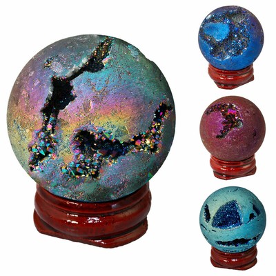 Druzy Geode Sphere Ball Crystal Quartz Agate Gemstone Sculpture Figurine Healing