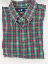 Ralph Lauren Men  s Large Classic Fit L/S Button Down Shirt Blue/Red/Gn/Yel Plaid