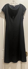 Vintage Natori Midi Nightgown Black Silky Satin Column Cowl Neck Size S-M