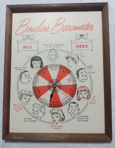 Vintage 1968 Boudoir Barometer Leister Game His & Hers Bedroom Humor Wall Art - 第 1/8 張圖片