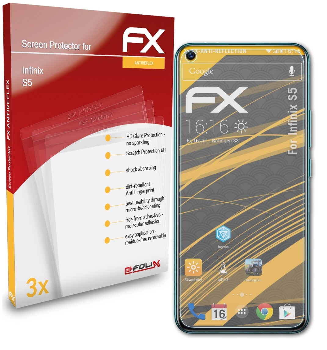 Pack De 3 Films De Protection D'écran AtFoliX FX-Clear Pour Infinix S5 Lite - Anti-rayures, Réutilisable - Fabriqué En Allemagne