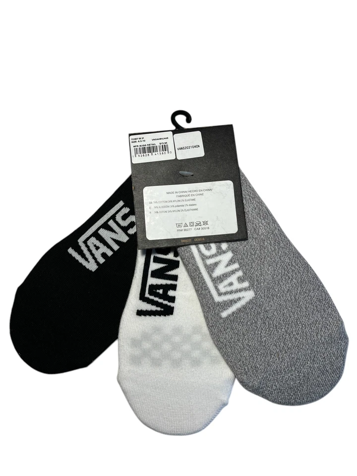 Paquete de 3 calcetines Vans para mujer 6,5-10 forro a cuadros súper no show negros grises blancos preppy Foto 2 de 4