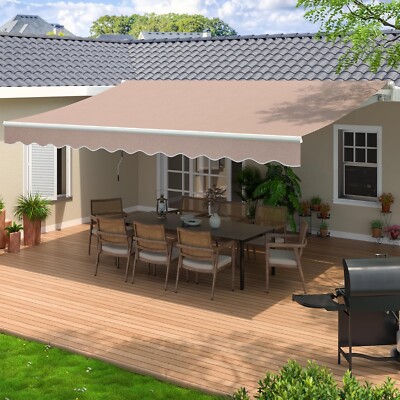 10FT/13FT Patio Awning Manual Retractable Outdoor Sun shade Shelter Canopy