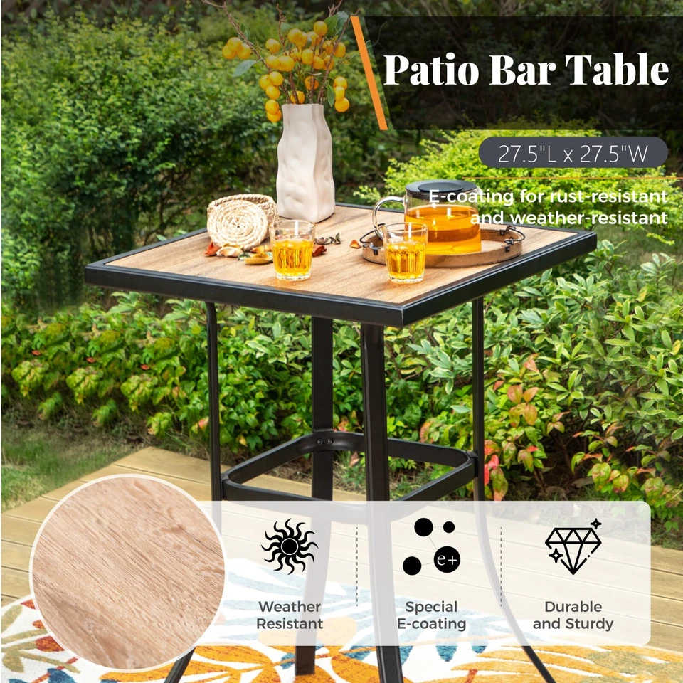 39-дюймовый квадратный деревянный уличный барный столик для патио бистро - Изображение 2 из 4