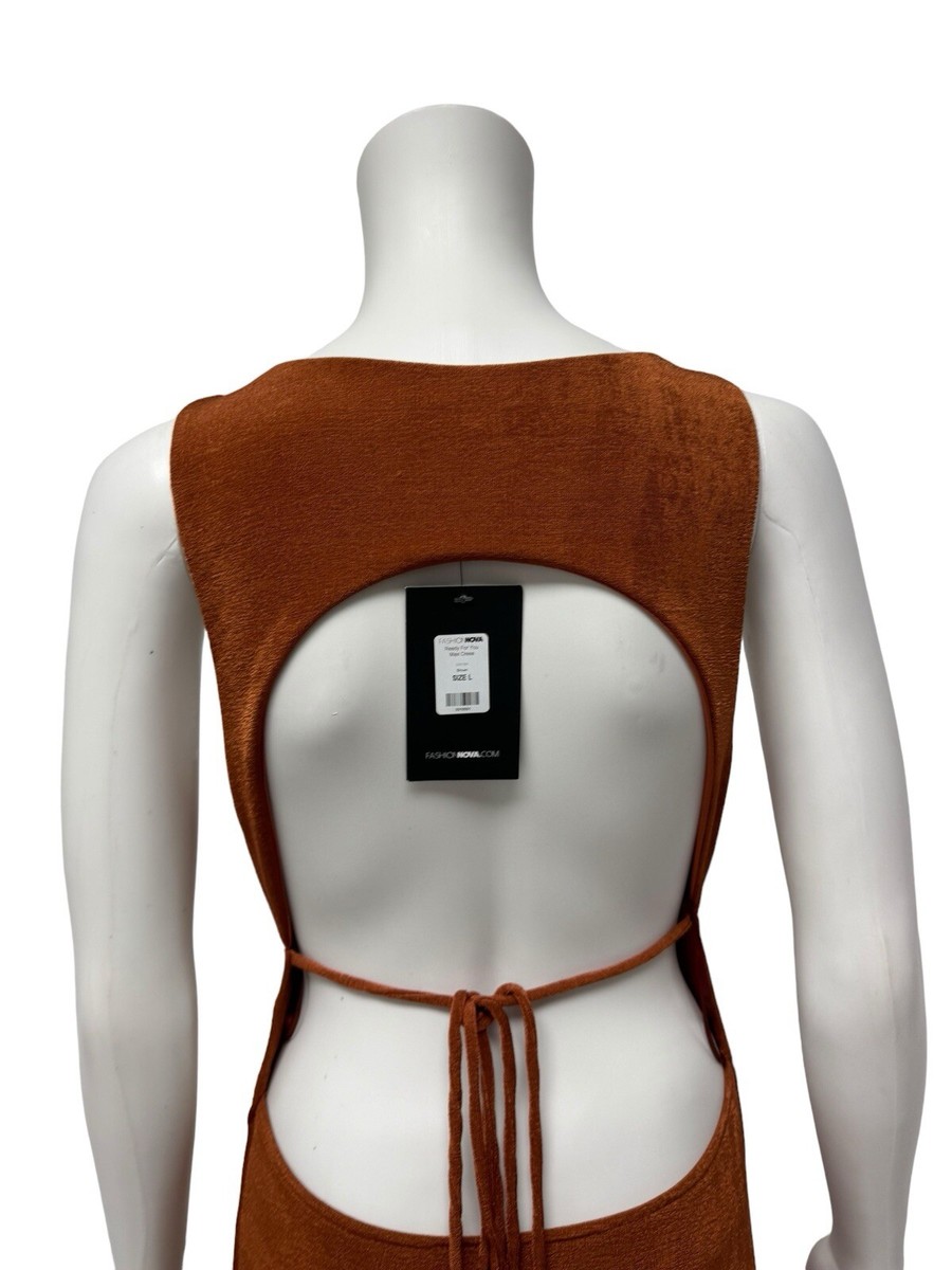 Fashion Nova Women's Sleeveless Burnt Orange Sparkly Open Back Maxi Dress  Size L | eBay