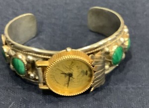 Authentic Vintage Native American Gold Plated/Sterling Silver Cuff Watch/Bracelet 1/2012K