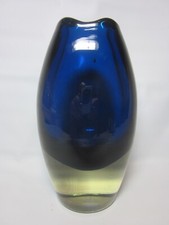 Harrachov Milan Metalak c 1958 19cm Tall Very Heavy Deep Blue Glass Vase 1.75Kg