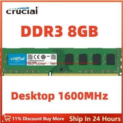 Barrette De RAM Crucial DDR3 8GB 1600 MHz - PC3-12800 - Pour Desktop - Neuf Testé