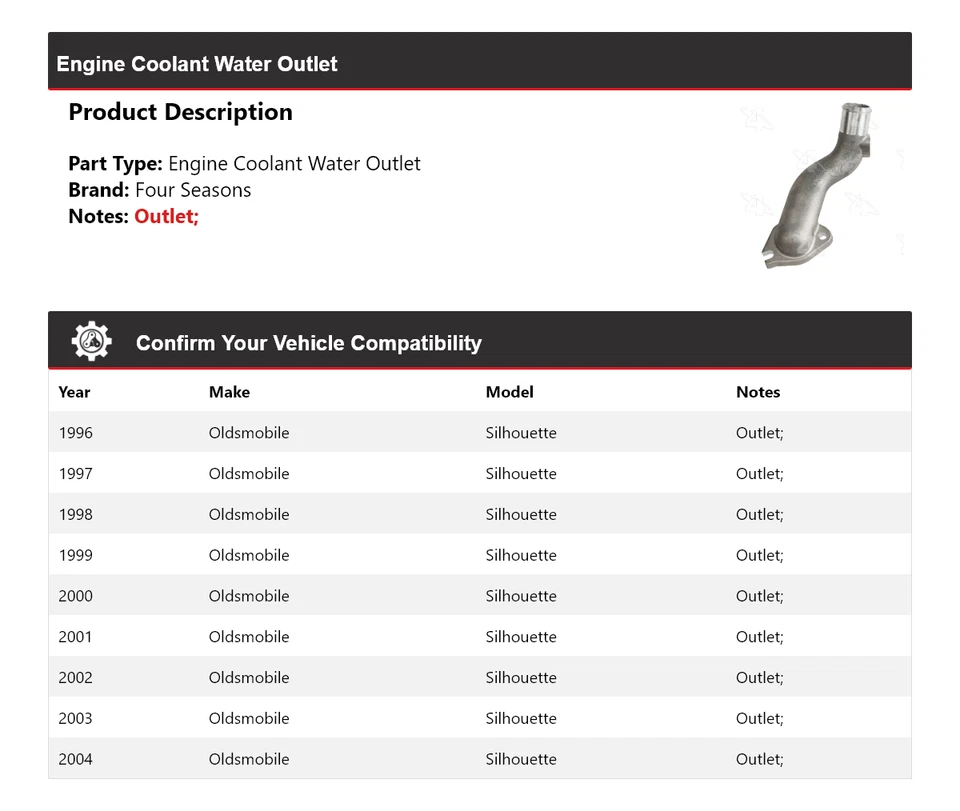 Para 1996-2004 Oldsmobile Silhouette motor líquido de arrefecimento saída de água 4 estações 1997 - Imagem 2 de 4