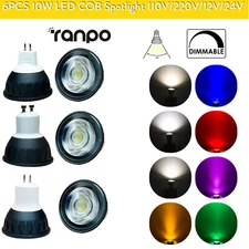 6X 10w Dimmable Led Spotlight Bulb Gu5.3 Warm White 110v 220v 24v Cob Gu10 Bulbs