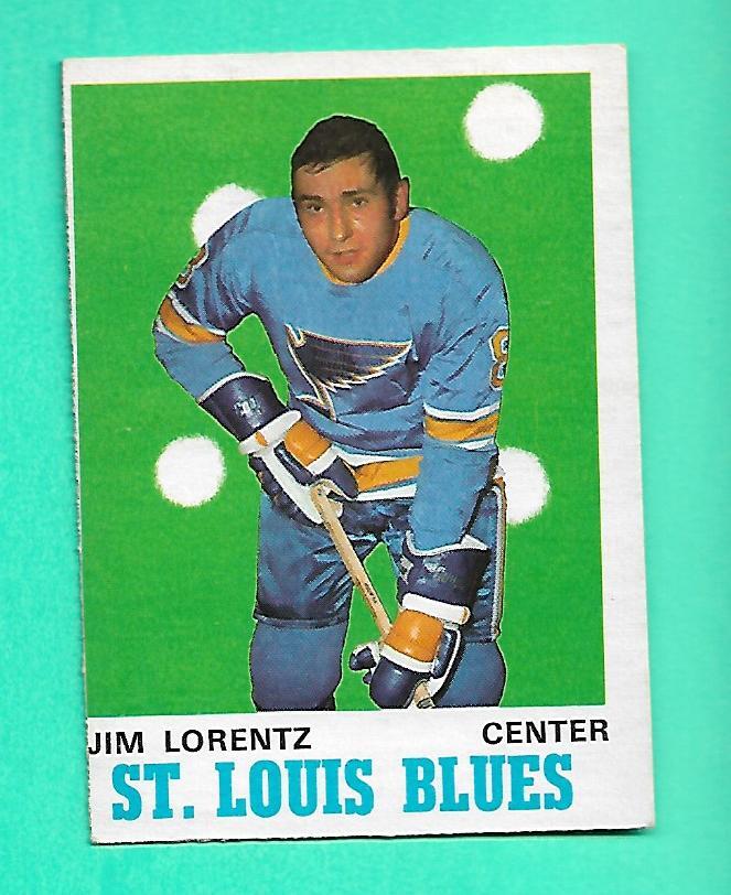 1) JIM LORENTZ 1970-71 O-PEE-CHEE # 209 BLUES ROOKIE EX/EX+