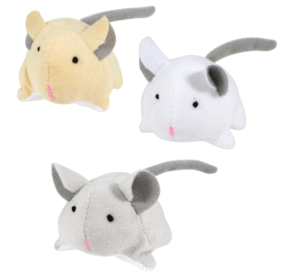 Greenbrier Plush Cat Toy with Rattle & Bell Grey Tan White Mouse Option