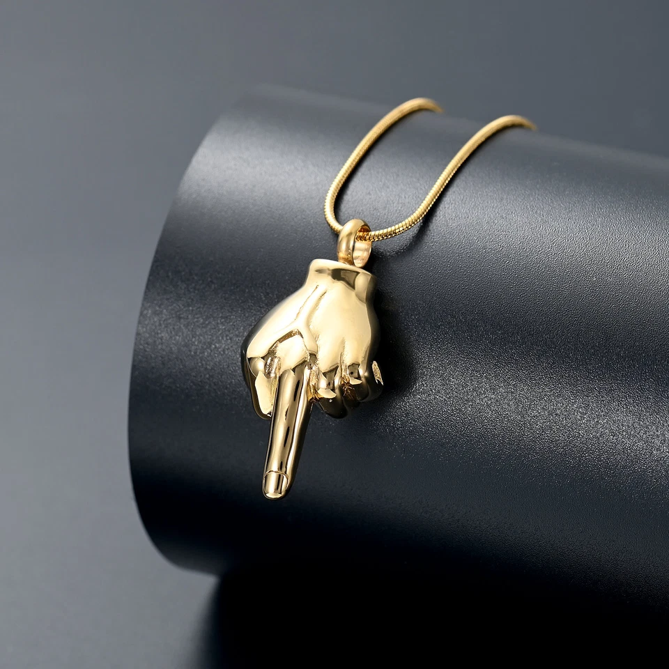 Mujeres Hombres Dedo Medio Urna Colgante Memoria Collar para Cremación Cenizas Soporte Foto 4 de 4