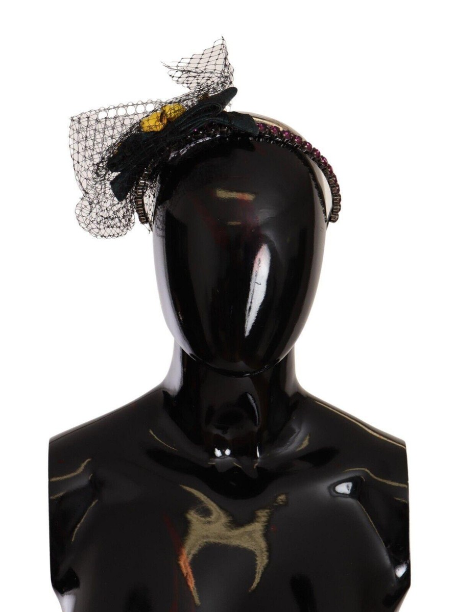 Dolce & Gabbana Silver Tiara Crystals Fruits Black Mesh 