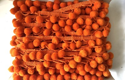 Pompom Ball Fringe Orange Sewing Trim Vtg NOS Fall Halloween Bty By The Yard