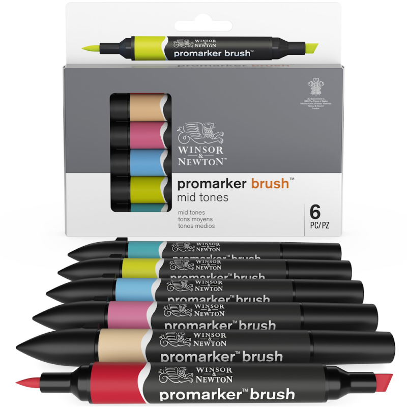 Winsor & Newton Promarker Brush Mid Tone Set (6pc)