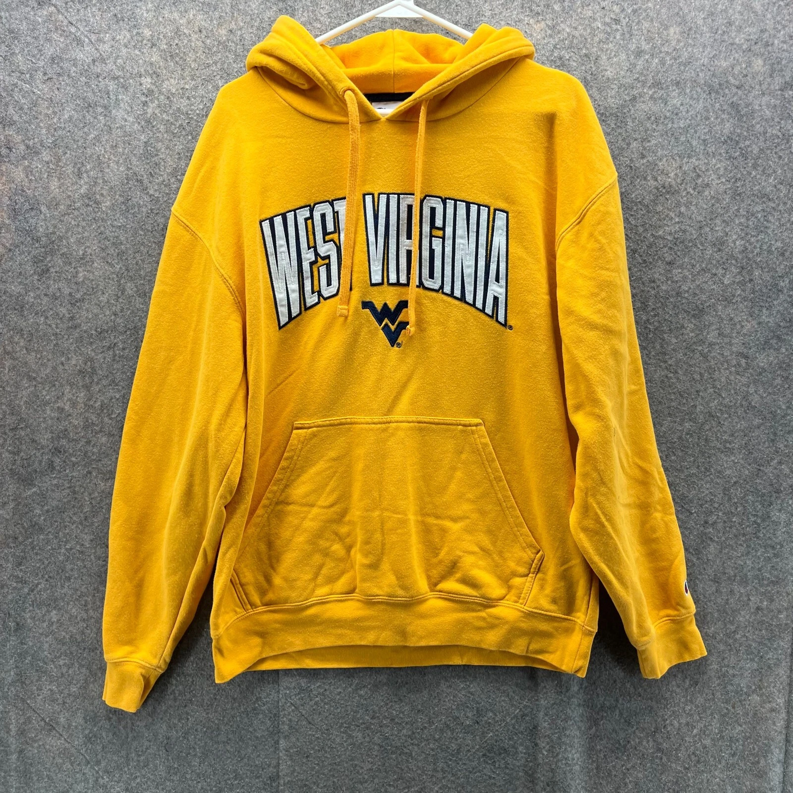West Virginia Mountaineers Hoodie Mens Large Yellow Hooded Pullover Champion