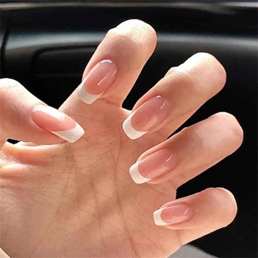 24 Pcs Short Square White Acrylic Nails And Ideas For 2024