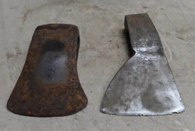 Vintage Plumb big 4 1/2 lb felling axe & 3 3/4 lb antique frontier cabin tool ax