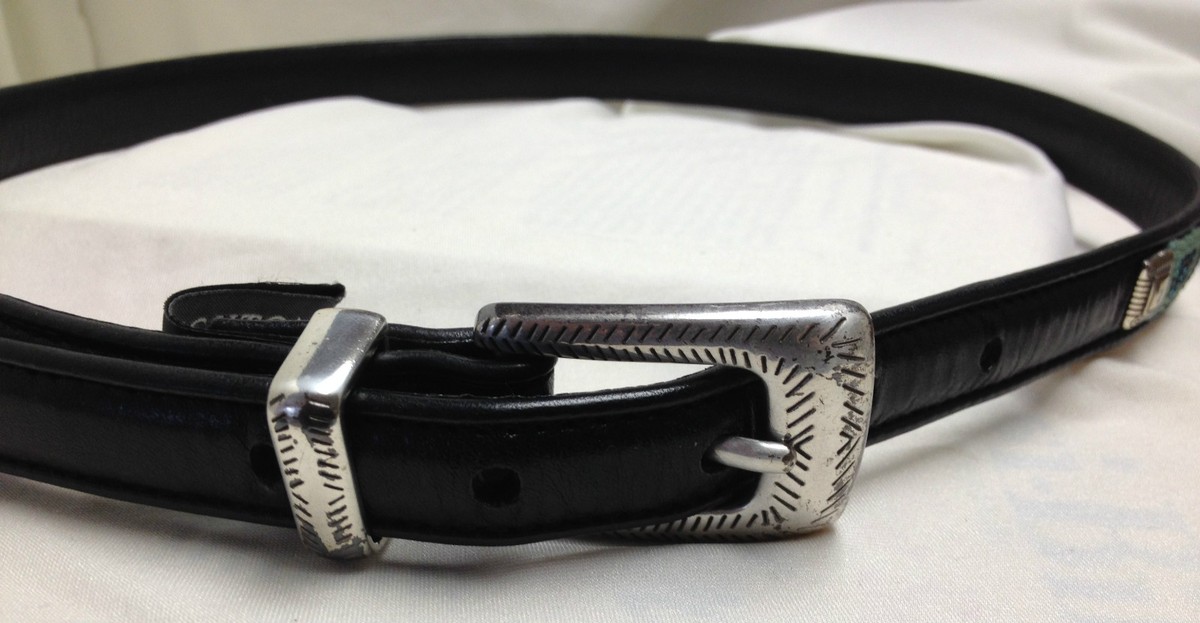 Brighton Beautiful Beaded Leather Belt Silver Buckle Women