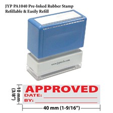 Approved w. Date and By - JYP PA1040 Pre-Inked Rubber Stamp (Red Ink)