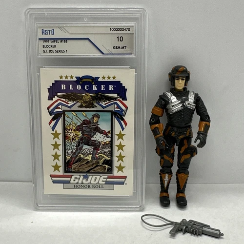 GI JOE Blocker 1987 w/Pistol no Visor Variant & 1991 Graded Impel Card GEM MT 10