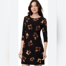 Tommy Hilfiger Printed Jersey Bell Sleeve A-Line Dress Black Size 2