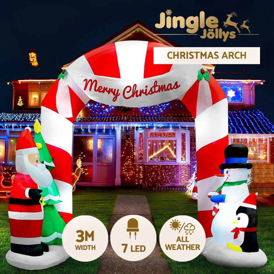 Jingle Jollys Christmas Inflatable Archway Illuminated Outdoor Decoration Lights