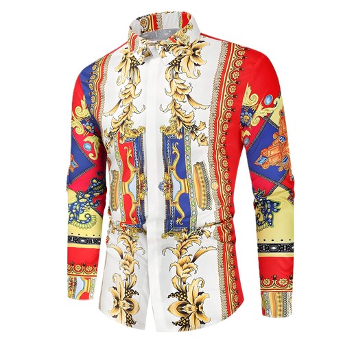 Casual British Style Men's Long-sleeved Shirt with 3D Digital Printing Slim Fit - Picture 12 of 42