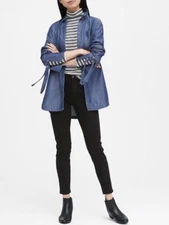 Banana Republic $78 Women Parker Tunic-Fit TENCEL Chambray Tie-Cuff Shirt Size S