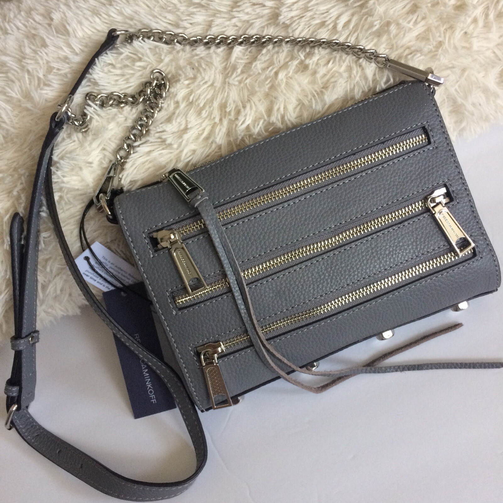 Rebecca Minkoff 5-Zip 5 Zipper Crossbody Small Grey Denim NWT $195