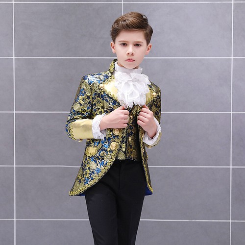 Giacca Blazer Bambino Bambino Gilet Pantaloni Costume Principe Medievale Carino Abito 3 Pezzi - Foto 11 di 14