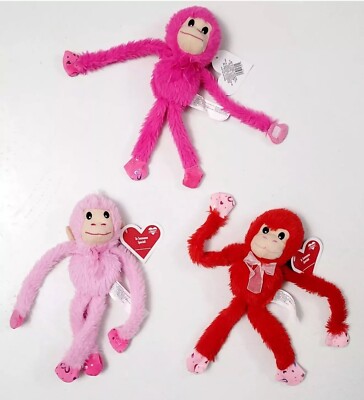 16  Plush Hanging MONKEY 1 2 3 STUFFED ANIMAL soft FLUFFY monkeys VALENTINES DAY