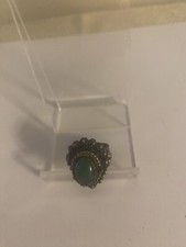 Pre Owned- Vintage Mexico Taxco Artisan Green Stone Sterling Silver Ring