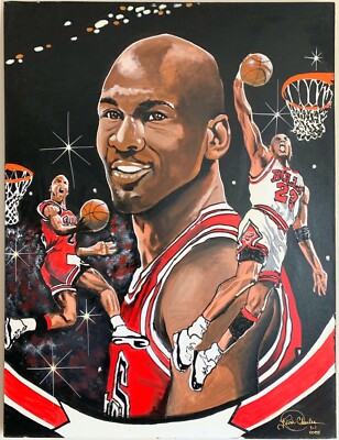 MICHAEL JORDAN ORIGINAL CHICAGO BULLS 36X48 OIL PAINTING SIGNED BY