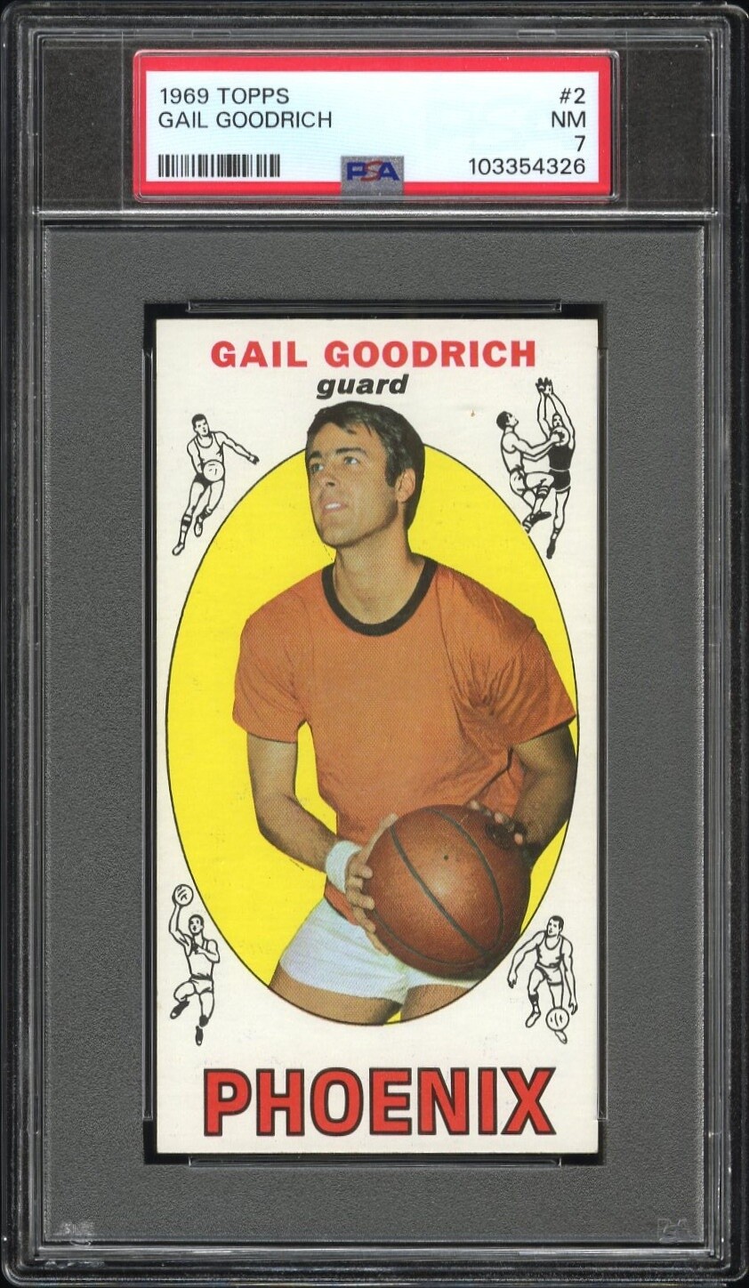 1969 TOPPS BASKETBALL #2 GAIL GOODRICH, PSA 7 NM (PHOENIX SUNS) ROOKIE CARD, HOF