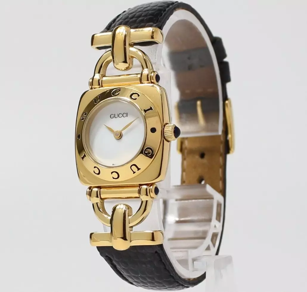 [Presque comme neuve] Montre femme vintage GUCCI 6300L Horsebit cadran doré blanc quartz