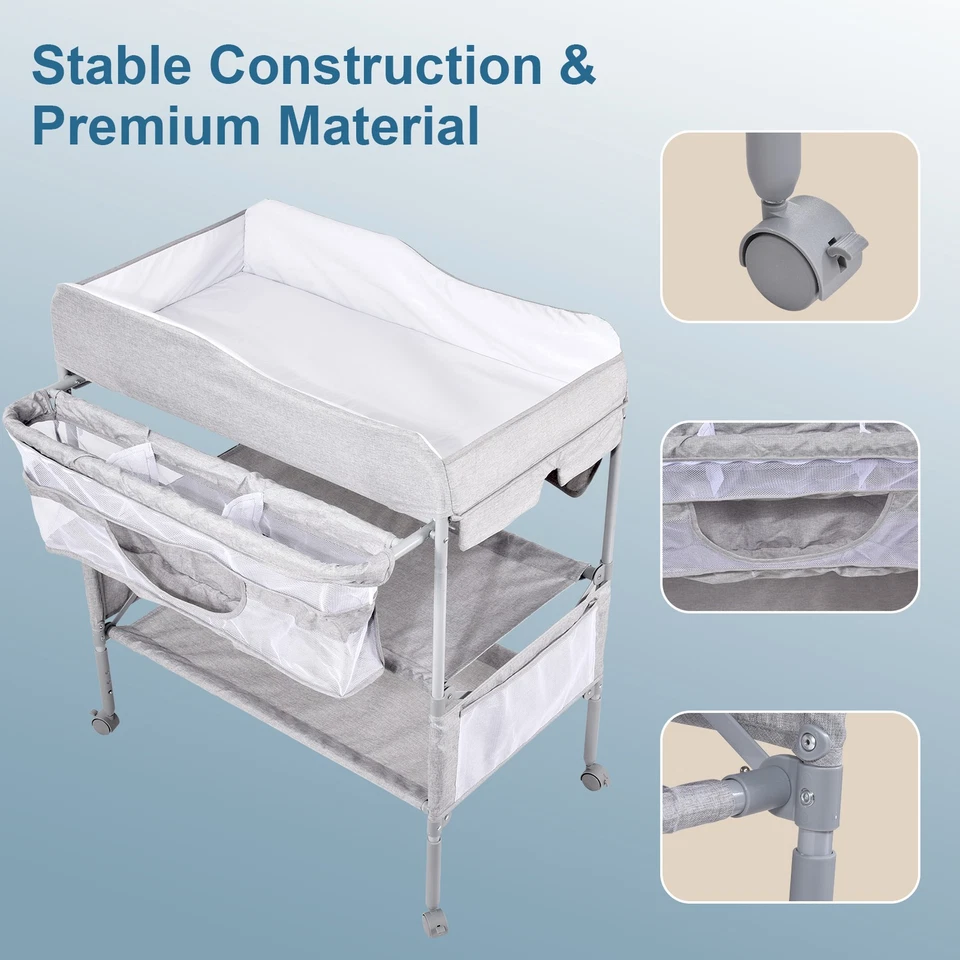 Cambiador de pañales plegable para bebé con rueda bloqueable fácil de limpiar Foto 4 de 4