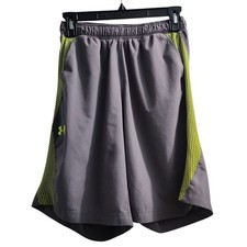 Under Armour Athletic Shorts Training Gym Running Activewear Gray Neon Size YL