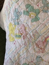 Vintage 1980s Curity Care Bears Quilted Pastel Music Baby Blanket