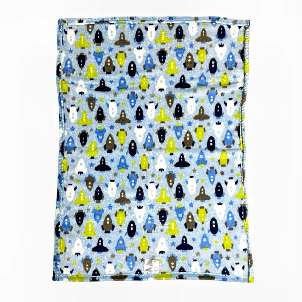 Manta Baby Starters Rocket Ship Estrellas Azul Verde Suave Felpa Vellón 30" x 40" Foto 3 de 4