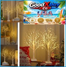 2 Pack Artificial Birch Tree Lamps 144 LED Warm White Timer USB Battery DIY