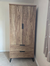 Wood Effect 2 Door Freestanding Wardrobe, 2 Drawers Hanging Rail 200cm