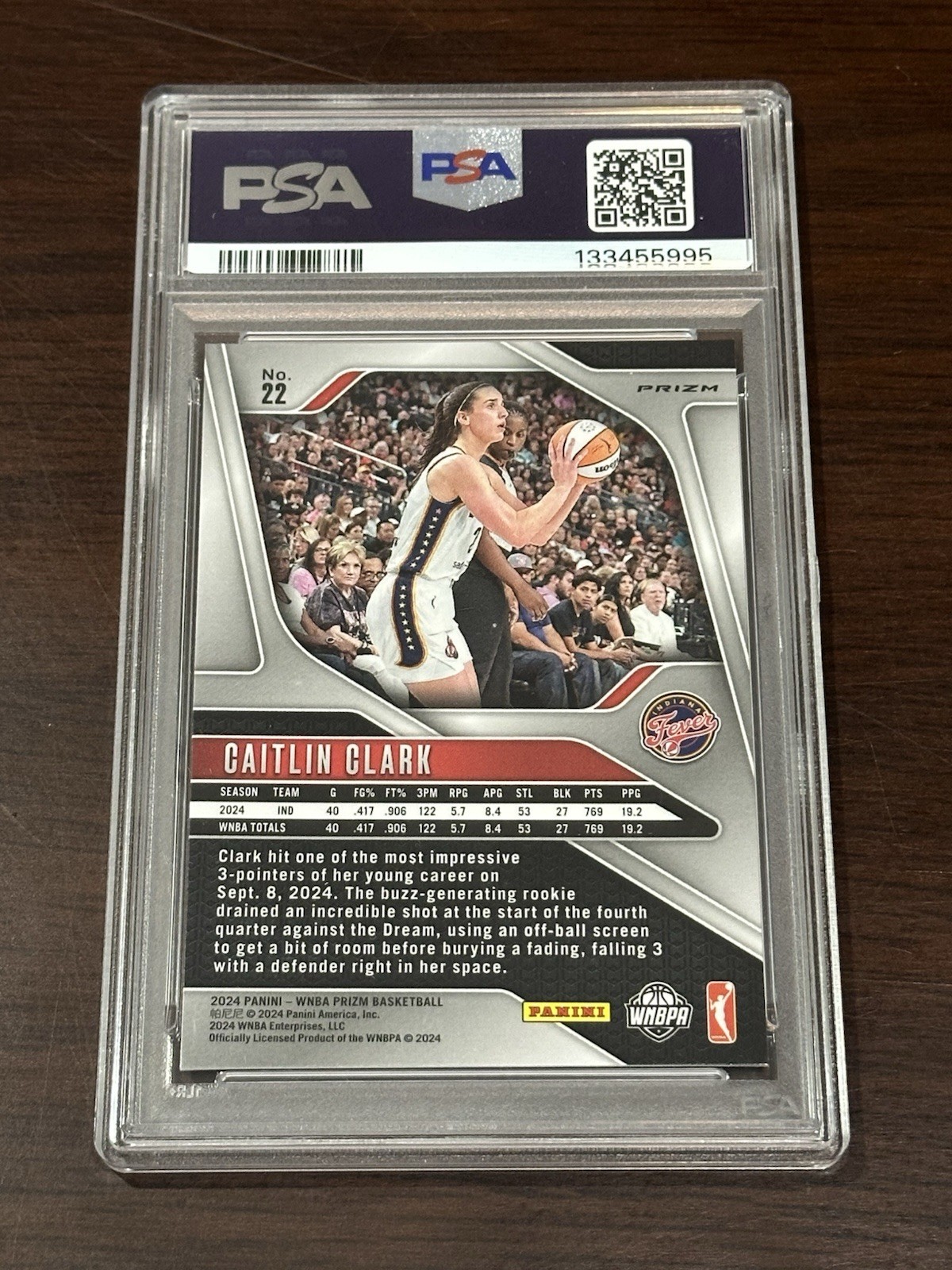 2024 Panini Prizm Caitlin Clark Rookie WNBA Logo Parallel PSA 9 Mint RC #22 view 2
