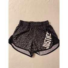 Justice Girls Size 10 Activewear Shorts Black Geometric Athletic Workout Gym